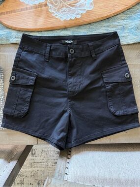 American Bazi Black High Waist Cargo Utility Shorts